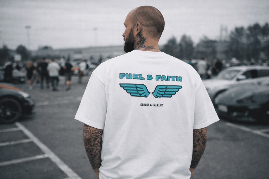 "Fuel & Faith" Tee - White - Garage & Gallery