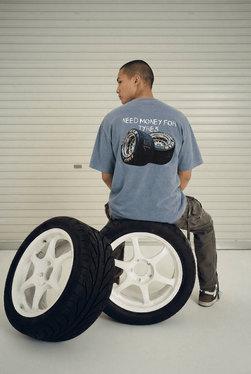 Need Money for Tyres Tee - Grey Blue - Garage & Gallery