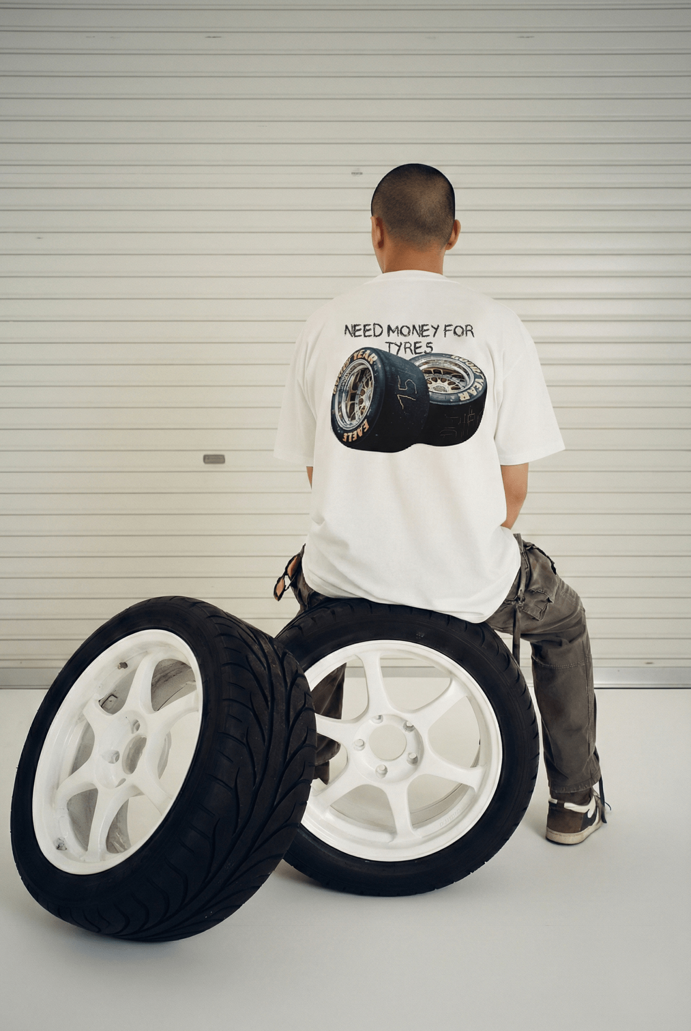 Need Money for Tyres Tee - White - Garage & Gallery