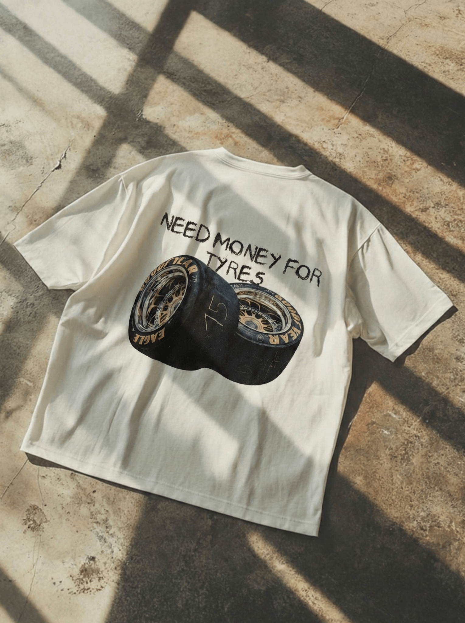 Need Money for Tyres Tee - White - Garage & Gallery